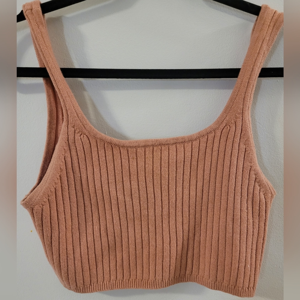Wilfred Ribbed Knit Crop Tank Top - Tan Pink
